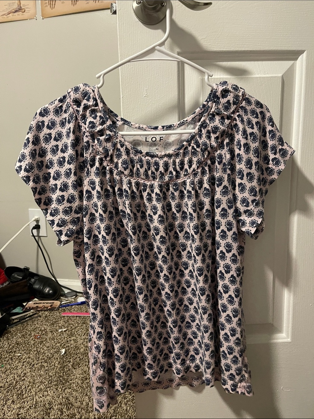 LOFT Light Pink Short Sleeve Floral Print Blouse